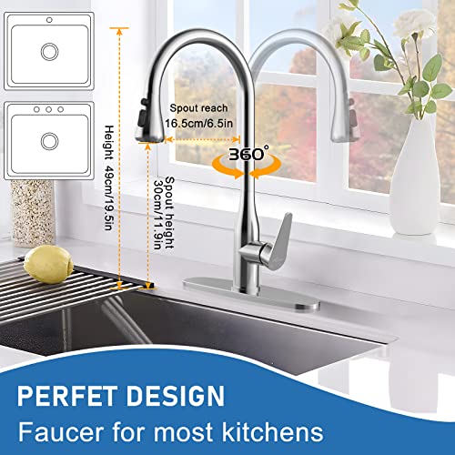 Kitchen Faucet - Munnar High Arc Brushed Nickel Kitchen Faucet With Pull Down Sprayer - Stainless Steel Sink Faucet For 1 Or 3 Hole Installation With Deck Plate #TOP1
