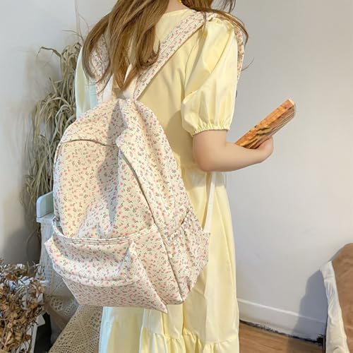 MATISUN Pink Floral Backpack, Aesthetics Cute Floral Bookbag, Large Nylon Bookbag for Daily Commute & Weekend Trips (Pink flower)3