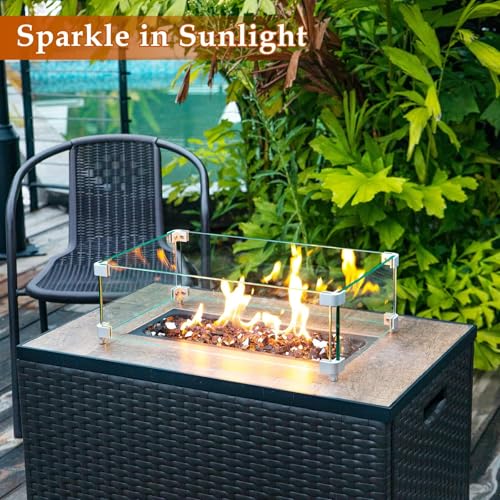 Image of Pulovin 10 lbs Fire Glass for Propane Fire Pit, 1 /2 Inch Fire Pit Glass Rocks for Gas Fireplace, Reflective Glass Rocks for Fire Pit Table, Copper