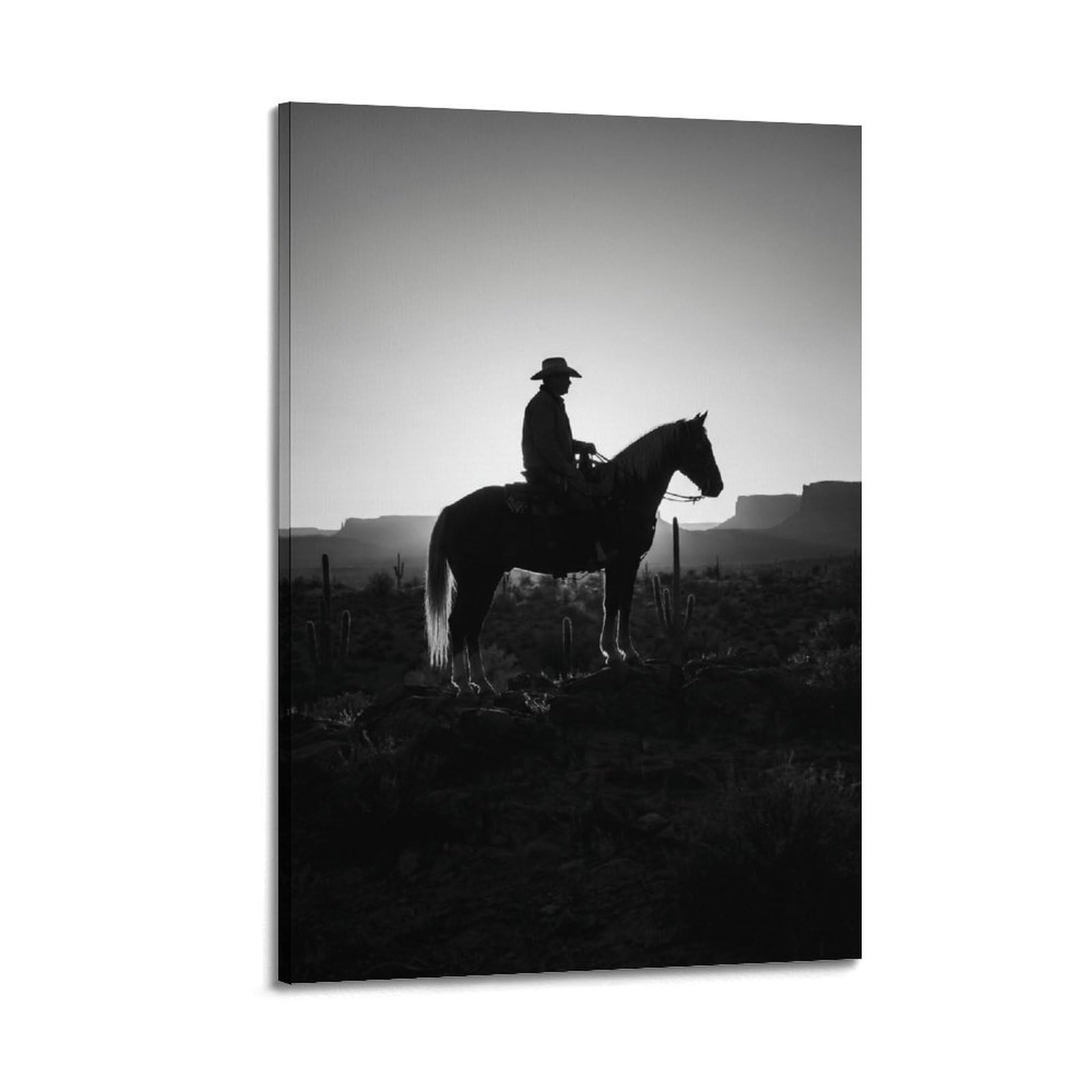 XKUGA Cowboy Silhouette Horseback Riding Poster Desert Sunset Modern Decorative Canvas Prints - Ideal Wall Art for Family, Man Cave, Game Room, Boys & Girls Bedroom 20x30inch(50x75cm)