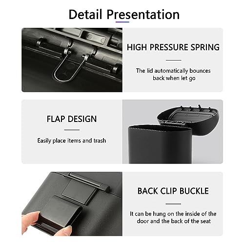 Image of Car Bin with Lid and Trash Bags, Leakproof Mini Car Accessories Trash for Home(Black)