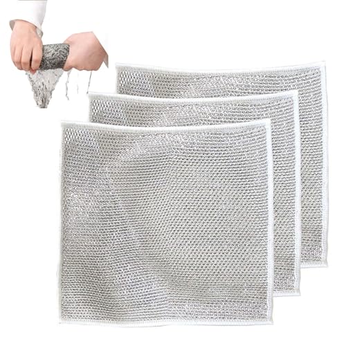 Dfcdcoo Lot de 3 chiffons de vaisselle multifonctionnels anti-rayures en fil métallique pour vaisselle humide et sec, chiffon de nettoyage multifonction