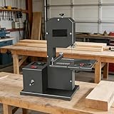 【TAGLIO MULTIANGOLO】Il tavolo di questa sega a nastro per la lavorazione del legno offre un taglio rettilineo per un funzionamento semplice ed efficiente; il taglio curvo consente di creare qualsiasi forma desiderata, con una profondità di taglio fino a 70 mm (2,75 pollici). Viene fornita con una lama rettilinea aggiuntiva per la lavorazione del legno.