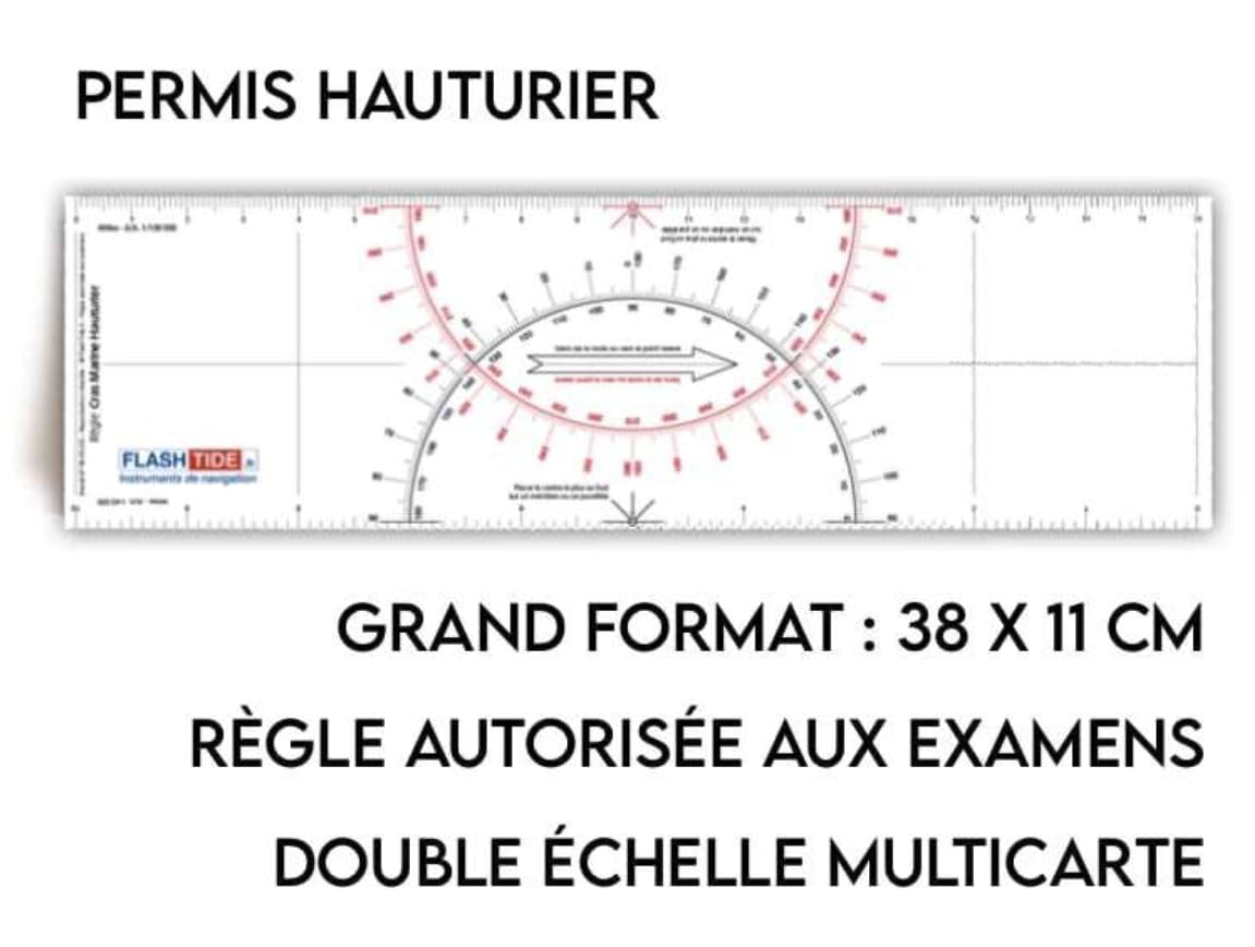 Pack permis Plaisance hauturier Complet - Règle Cras Bicolore + Compas Laiton + Carte SHOM 9999 + Pochette de Rangement Cartes Marines - Kit Officiel pour Candidat au Permis Mer Hauturier