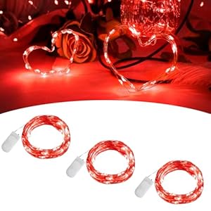 BOLWEO Valentinstag LED Lichterkette 3 Stück 2m 20Leds Rot Mini LED Lichterkette mit Batterie Kupfer Drahtlichterkette für Party, Schlafzimmer, Haus, Schlafzimmer, Hochzeit Jahrestag Party