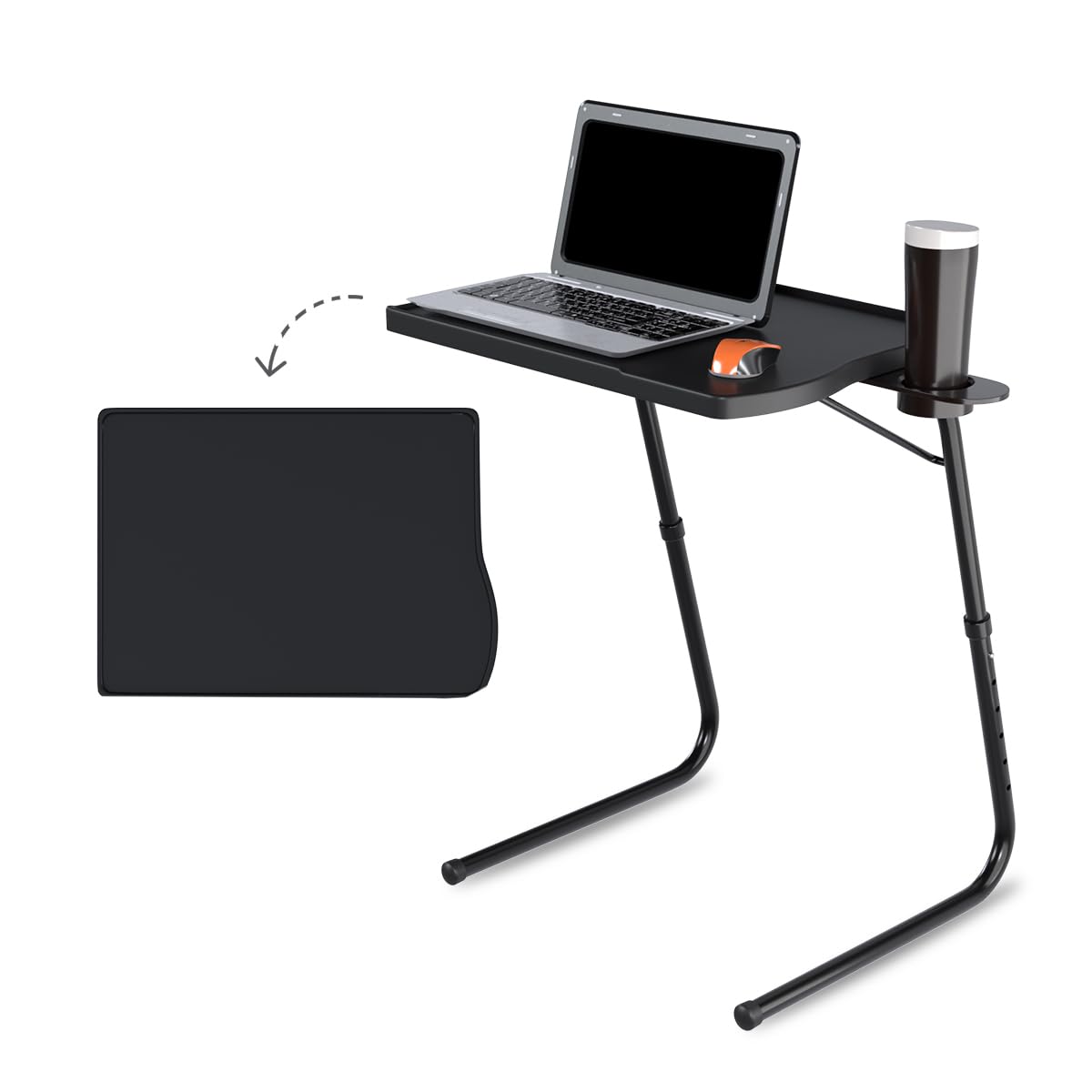 TABLE MAGIC - Pro Extended Work Space Laptop Table Mat Finish Laptop Table Multipurpose Height Adjustable Work Study Tv Tray Table Lap Desk (Smart, Black), Polypropylene