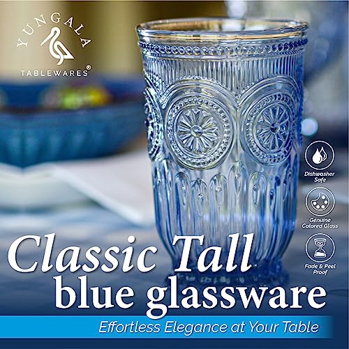 Yungala Blue Glass Tumblers Set Of 6 Highball Glasses, Dishwasher Safe Blue Glassware Made From Blue Glass, 6 Colored Drinking Glasses #TOP2
