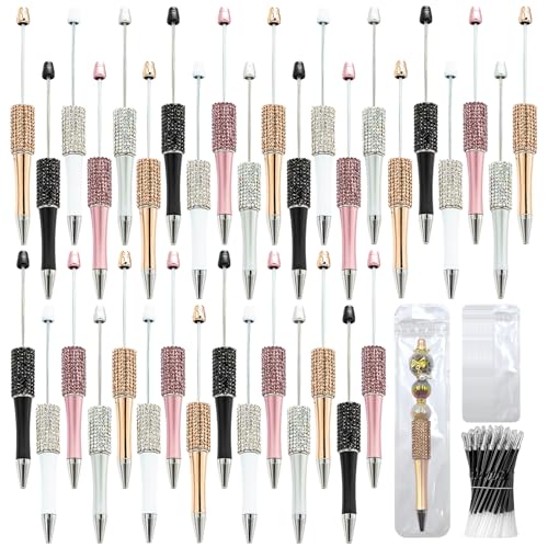 Image of 75 Pcs DIY Diamond Beadable Pen Kit - 25 Plastic Rhinestone Beaded Pens Bulk with Refills & Bags - Fancy Cute Glitter Pens for Crafting, Students & Teachers - School Supplies (Advanced)