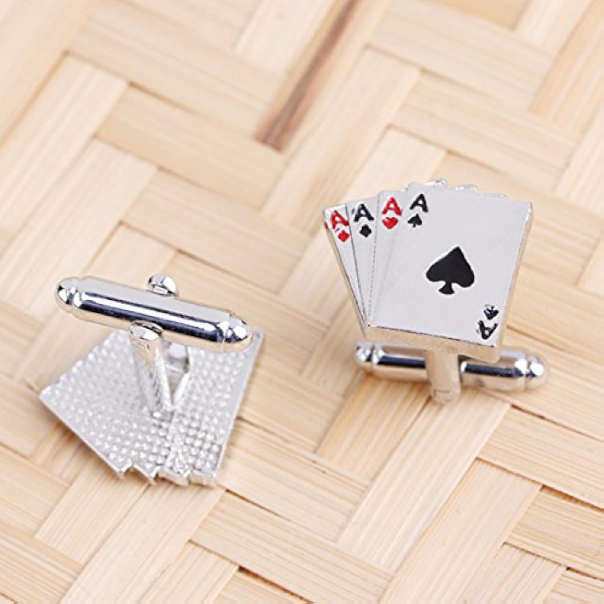 Silver Plated 4 Aces Poker Cufflinks for Men Boys Wedding Business Gift