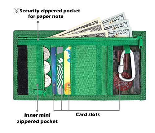 Rough Enough Kids Wallets For Teen Boys Girls With Keychain Card Holder Case Trifold Canvas Green Wallet #TOP3