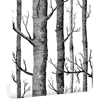 Micpolo 17.7" x 118" Birch Tree Wallpaper Peel and Stick Wallpaper for Bedroom/Living Room Black Contact Paper Removable Self Adhesive Wall Paper Decor cabinets/Shelves/Drawer Vinyl Roll