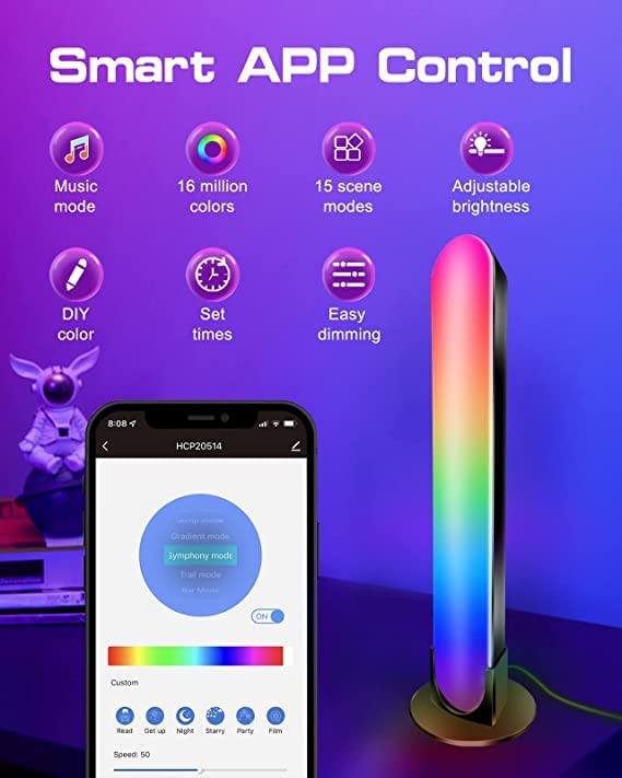 Image of KHIZAR Smart LED Light Bars, Gaming Lights with Music Sync, RGB Light Bar with 15 Scene Modes, Bluetooth Ambient Lighting for Entertainment, PC, TV Backlights, Party