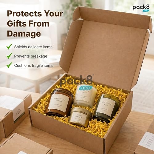 Image of Pack8neo Shredded Paper Grass Cutting For Giftpacking Fill for Gift Baskets and Boxes (1000g)| Eco-friendly grass paper, Crinkle Cut, Gift Packaging Protection & Decoration Material, Yellow, 1kg