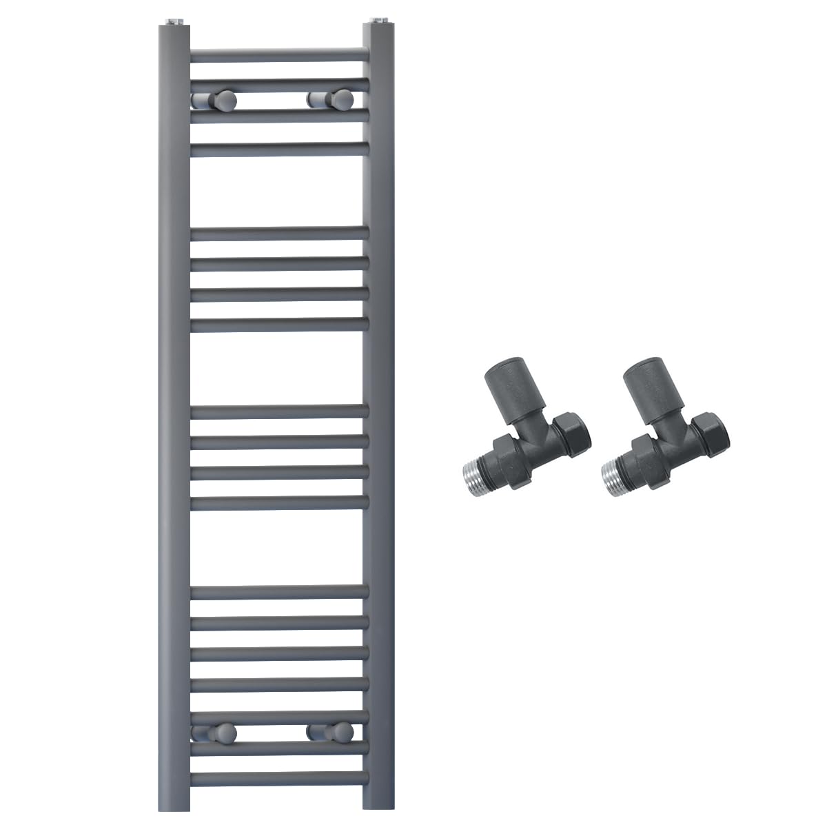 400mm Wide Straight Anthracite Grey Heated Bathroom Towel Rail Radiator with Valves for Central Heating UK 433W (with Straight Valves, 400 x 1000 mm (h))