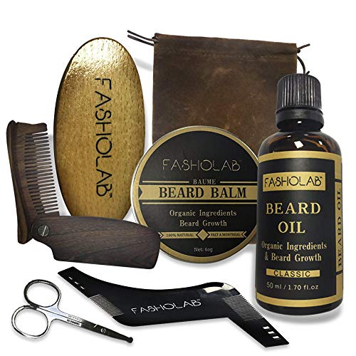 Beard Grooming & Trimming Kit for Men Care - Beard Brush, Z shaped Comb, Foldable Comb, Japanese Barber Scissor, Unscented Beard Oil, Balm Butter Wax Balm, For NICEST Mustache & Beard SC-BRS-02