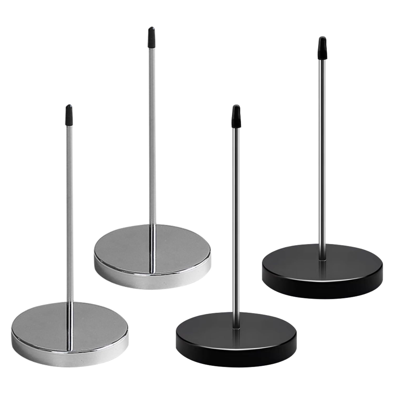 4 supporti per ricevute da scrivania, in acciaio inox, rotonde e dritte, ristorante e ufficio, argento e nero