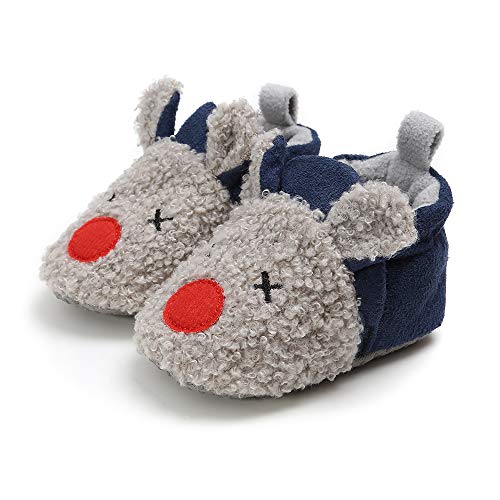 myppgg Baby Girls Boys Fleece Booties Newborn Cozy Warm Footwear Winter Cotton Socks Non-Slip Soft Sole Crib Shoes, Mouse/Gray&blue, 0-6 Months Infant4
