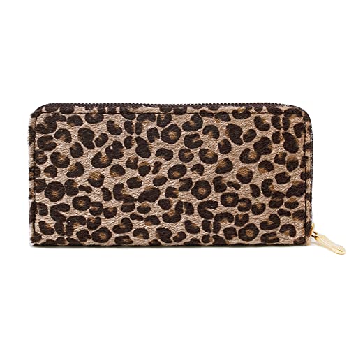 Me Plus Women Faux Fur Animal Print Furry Leopard Zebra Wallet Zipper Closure Card Slots Zippered Coin Pouch (Leopard-Beige) #TOP15