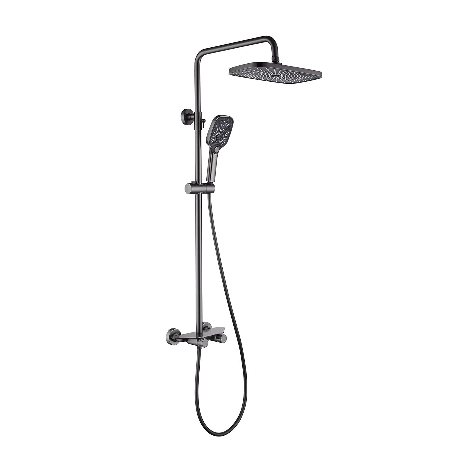 NGDFGR Thermostatic Shower With Tub Spout, Exposed Shower Set Grey Overhead Shower, 3 Functions Handheld Spray, Complete Shower Kit