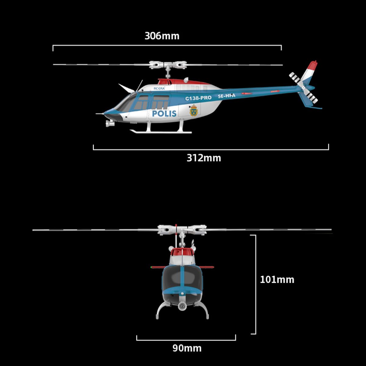 C138 PRO 1/33 Scala RC Elicottero, Bell 206 2,4 G 6 CH elicottero a rotore singolo senza flybar, volo inverso a un pulsante, per adulti e utenti avanzati (RTF