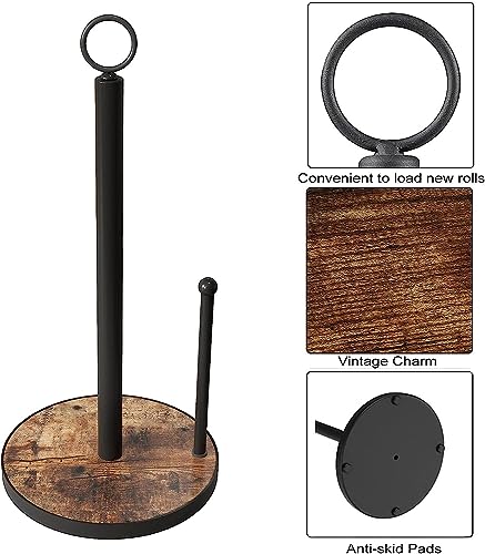 OROPY Paper Towel Holder Countertop with Heavy Duty Wood Base, Farmhouse Paper Towel Roll Stand for Kitchen Counter fits Standard and Jumbo Size Paper Towels (Brown - Easy to Tear) - Image 6