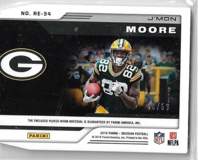 J'Mon Moore Serial Numbered #08/50 Orange Rookie Eruption Game Used Jersey Relic Memorablia Collectible Basketball Card - 2018 Obsidian Basketball Card #RE-34 (Packers)