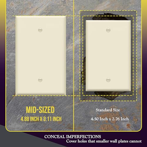 Image of ENERLITES Blank Device Wall Plate, Gloss Finish, 1-Gang 4.88 inch x 3.11 inch, Mid-Size, Unbreakable Polycarbonate Thermoplastic, UL Listed, 8801M-LA, Light Almond (Pack of 1) | Medium size 4.88 inch x 3.11 inch, cover unused electrical box /outlet /switch, unbreakable polycarbonate, UL-listed, easy to install