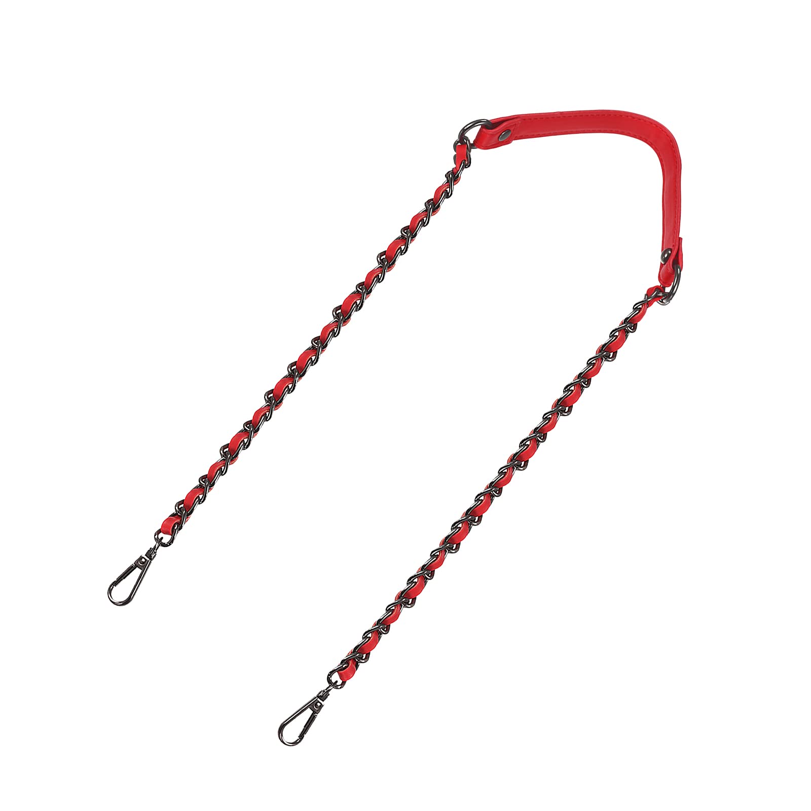 sourcing map Purse Chain Strap, 47" Leather Iron Flat Chain Strap Handbag Chains Purse Handles Shoulder Replacement Strap, Red Strap Grey Chain
