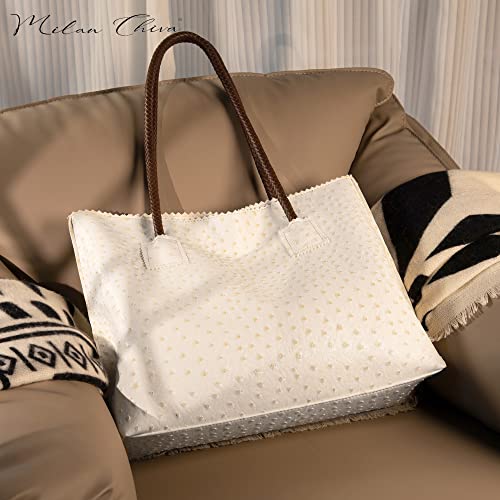 Milan Chiva Tote Bag for Women with Zipper Large Ostrich Vegan Leather Shoulder Purses and Handbags2