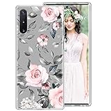 iDLike Galaxy Note 10 Case for Girls Women, Floral Flower Cute Design Soft Silicone Protective Phone Case Cover with Flowers Roses + Leaves Pattern for Samsung Galaxy Note10 6.3 2019, Pink/Gray