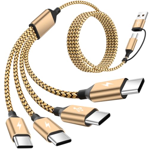 Jogrytece Multi Charging Cable, 4-in-1 USB C Cord, 5 ft, Data Transfer, for iPhone, Galaxy, Tablets, and Multiple Devices Gold&Black