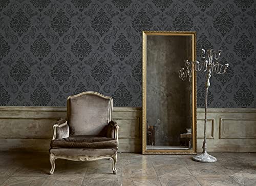 A.S. Création Vliestapete Memory Tapete neo barock glamourös klassisch 10,05 m x 0,53 m grau metallic schwarz Made in Germany 953723 95372-3