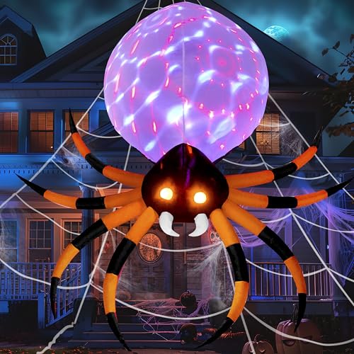 JOYIN 8 FT Halloween Inflatable Giant Spider Outdoor Decorations Blow Up Spider Yard Decorations with Rotating Colorful Light and Glowing Eyes for Halloween Party Lawn Garden Outside Decor