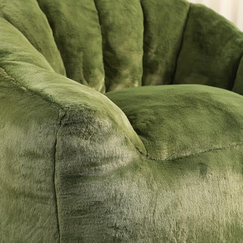 Image of Bean Bag Chair with Arms for Adults - Furry Lazy Sofa, Armrests Stuffed High-Density Foam Filler Chair, Small Cozy Reading in Bedroom Living Room and Dorms (Green)