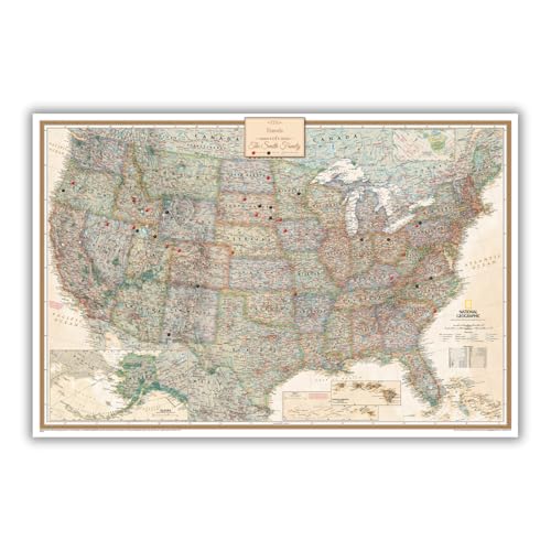 Image of Executive USA Map Poster with Pins - National Geographic Antique Style Travel Tracker - Large 24 inch x 36 inch