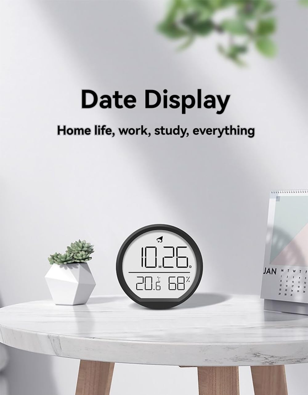 Reloj digital ThreeH con función de alarma y monitor de temperatura, diseño magnético/montable en pared para hogar y oficina, negro