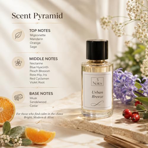 Image of Urban Breeze Perfume by 3Notes | Eau De Parfum for Women | Long Lasting Feminine Citrus Floral Woody Fragrance with Mandarin, Peach Blossom & Musk | Luxury Gift Perfume 50ML