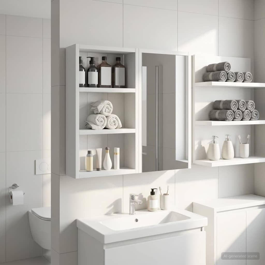 Armario de pared para cuarto de baño, 30 x 10 x 50 cm, con 2 estantes, montado en la pared, moderno espacio de almacenamiento para muebles de baño, armario bajo lavabo y lavabo