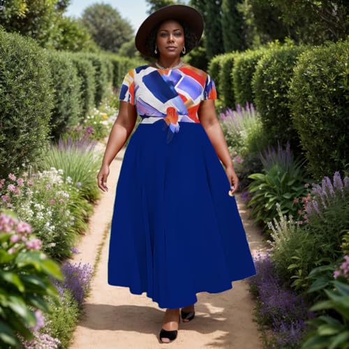 Image of Hostoyo Women Plus Size Formal A Line Maxi Dress Self Tie Waist with Pockets Elegant Round Neck Swing Long Dresses