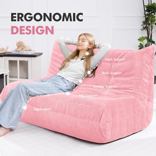 Image of Bean Bag Chair,Giant Beanbag Chairs for Adults,Comfy Large Fireside Chair Lazy Sofa,Corduroy Bean Bag Lounger with Memory Foam Filled,Floor Sofa Couch for Home,Living Room (Pink, Loveseat)