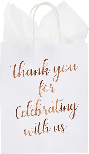 Miniatura 5 de Sparkle and Bash Bolsas de bienvenida de boda color oro rosa  Paquete de 15 bolsas medianas de 10 x 8 x 4 pulgadas con asas  Bolsa de regalo de