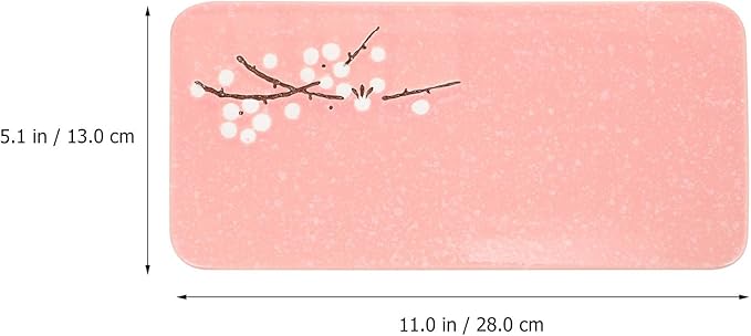 Plato de Cerámica Rectangular Japonés Rosa para Sushi miniatura 3