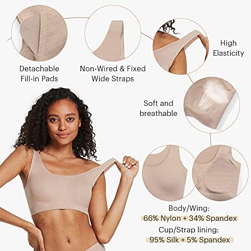 LilySilk One-Size-Fits-Most Classic Wireless Silk Bra Super Comfort Detachable Fill-in Pads Leisure Stretch Crop Tops Vest Bralette