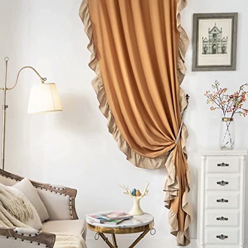 Cortinas con volantes de algodón natural confeccionadas a mano con caída romántica 6