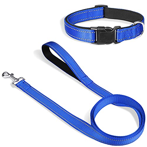Joytale 14-20 inches Dog Collar and 6FT Leash,Reflective Soft Neoprene Padded Pet Collars and Leashes for Medium Dog
