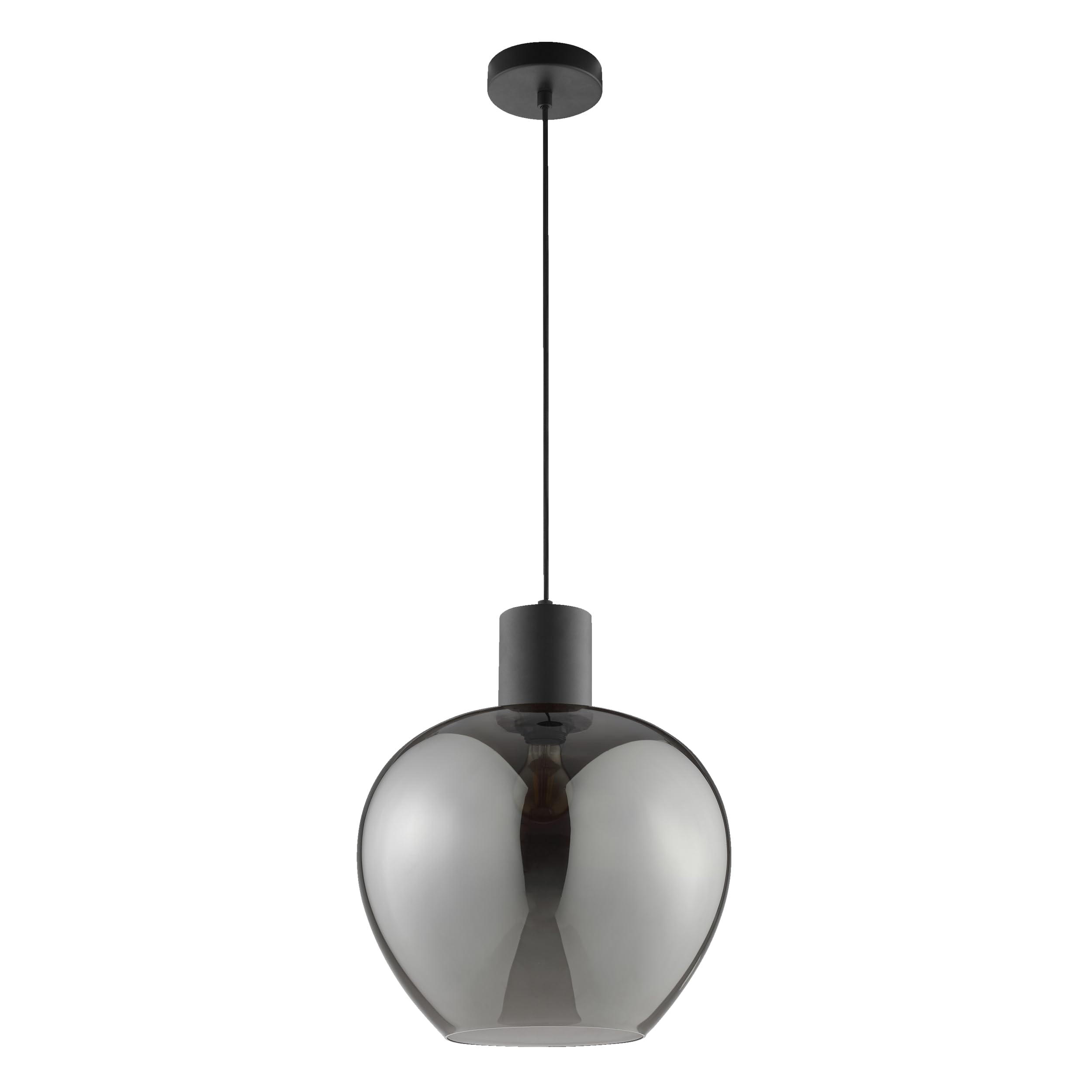 Lightbox Pendelleuchte, 1 x E27 Fassung, Höhe 150 cm, Ø 35 cm, in der Höhe kürzbar, Alluminio und Glas, Schwarz mit Rauchglas, moderno Hängeleuchte für Esszimmer, Wohnzimmer, Küche