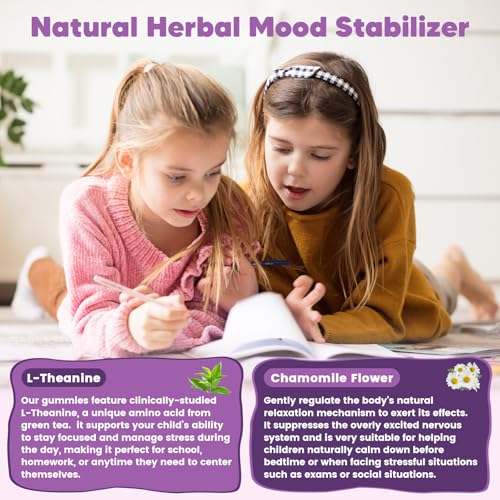 Image of Magnesium Glycinate Gummies for Kids & Adults - 400 /200mg Magnesium Supplement with L-Theanine, Chamomile, D3 & K2, Kids Sleep Gummies Melatonin Free, for Zzz & Relax, Cognition - Sugar Free, 60 Ct