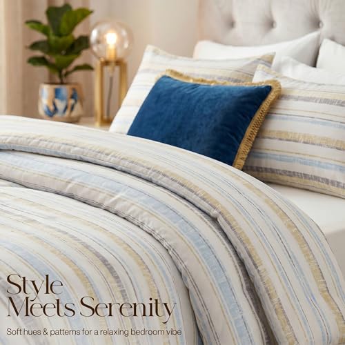Image of Utopia Bedding 3 Pc Queen Comforter Set, Printed Comforter, Cottage Stripe