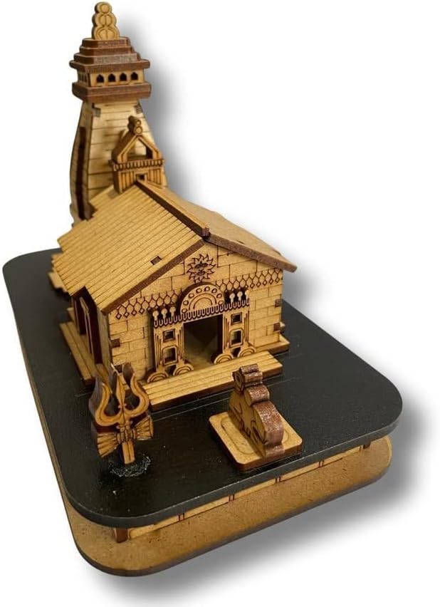 Miniatura 3 de The Himalayan River Mahadev Kedarnath Temple The Place of Light in Wood Miniature Templo de madera hecho a mano para regalos, pieza de exhibición