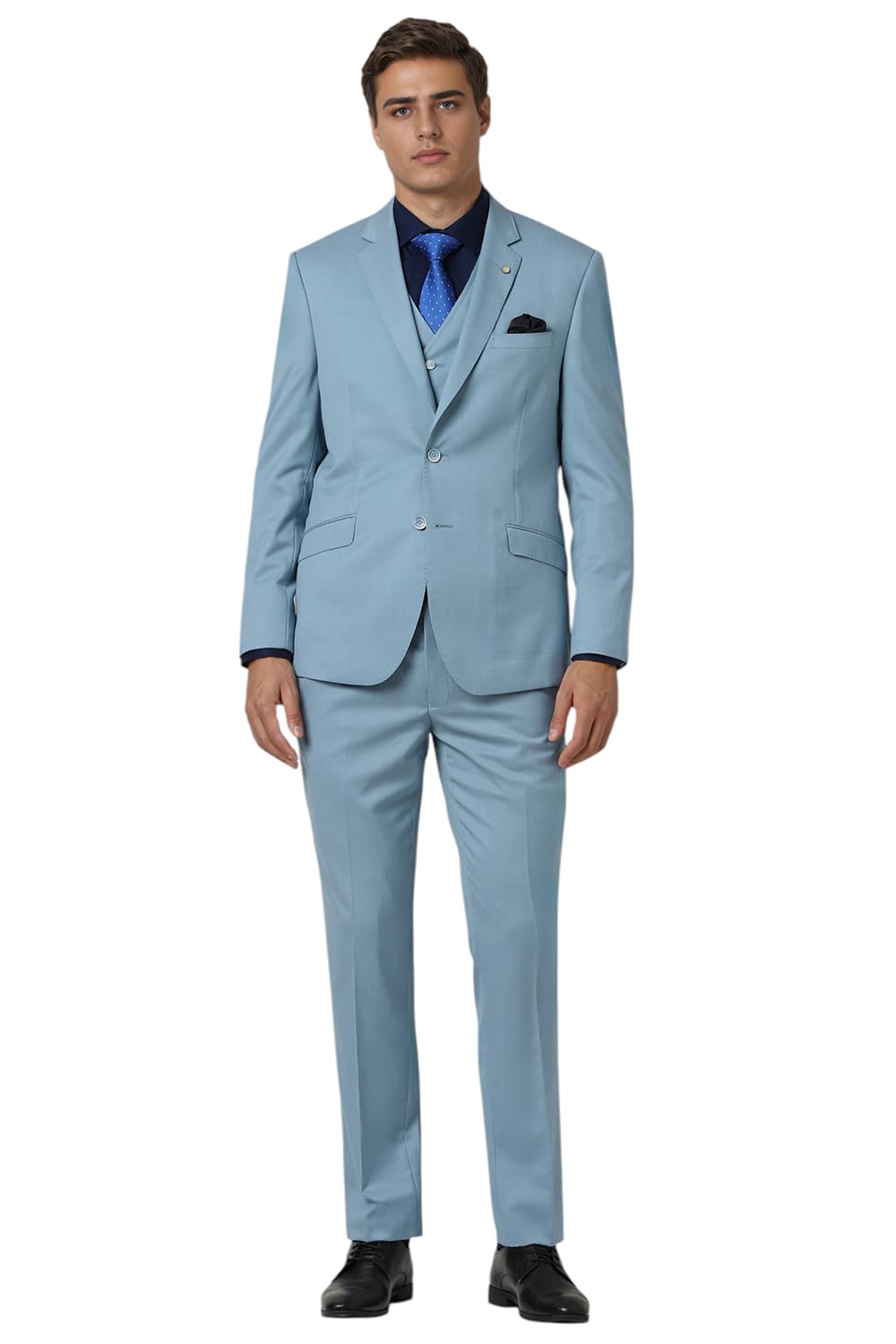 van heusen Men Light Blue Solid Slim Fit Formal Three Piece Suit-picture-14